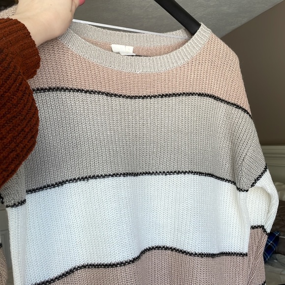 Ady P Striped Color Block Sweater Pink White Gray Cream Tan Size Large - Picture 4 of 9